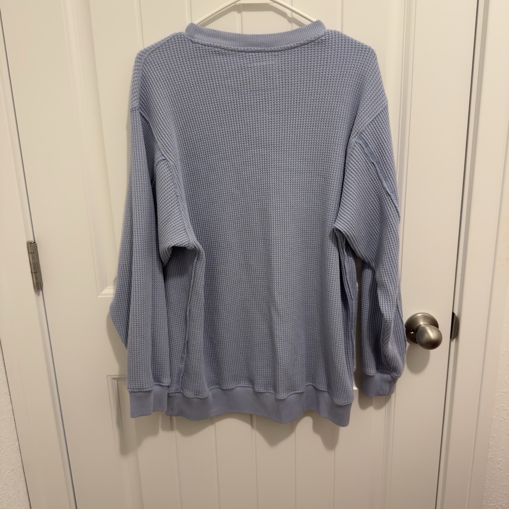 Aerie Womens Size S Blue Waffle Knit Crewneck Pullover Sweatshirt Relaxed - Picture 2 of 7